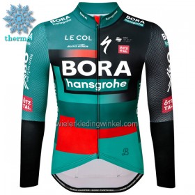 Wielershirt 2023 BORA-Hansgrohe Lange Mouw Winter Thermal Fleece Groen Zwart